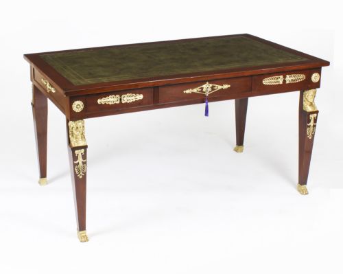fig 4. Antique Empire Revival Bureau Plat Desk Writing Table & Armchair 19th C
