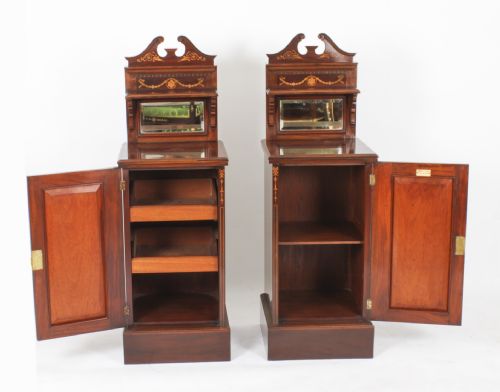 ANTIQUE PAIR EDWARDIAN MAHOGANY MARQUETRY BEDSIDE CHESTS 19TH C - ADDITIONAL PHOTO 22