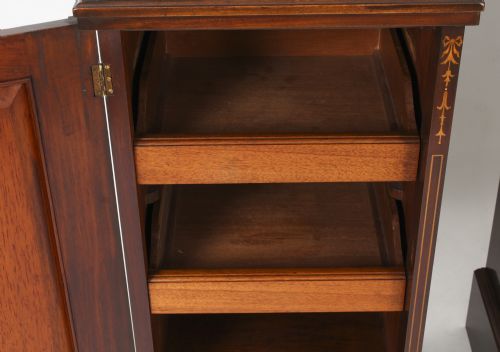 ANTIQUE PAIR EDWARDIAN MAHOGANY MARQUETRY BEDSIDE CHESTS 19TH C - ADDITIONAL PHOTO 26