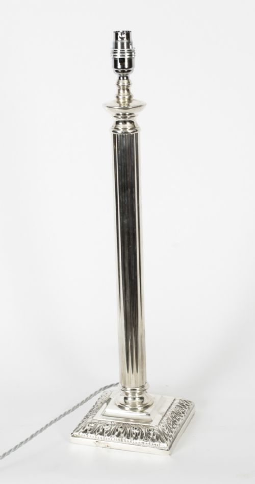 fig 4. Antique Victorian Silver Plated Doric Column Table Lamp Late 19th C