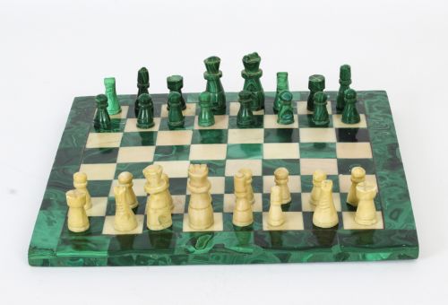 Antique Malachite & Carrara Marble Chess Board C1920
