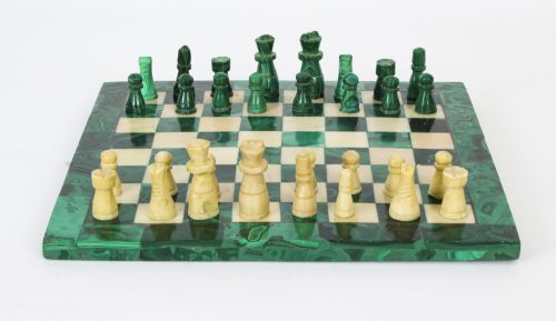 fig 1. Antique Malachite & Carrara Marble Chess Board C1920
