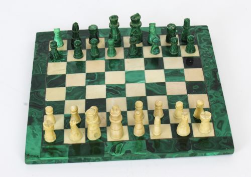 fig 2. Antique Malachite & Carrara Marble Chess Board C1920
