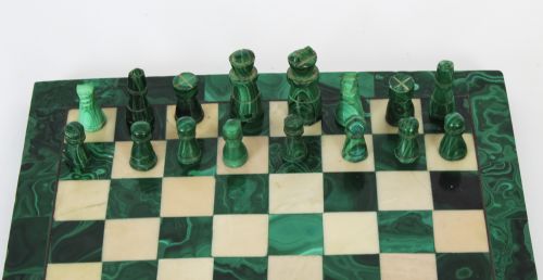 fig 3. Antique Malachite & Carrara Marble Chess Board C1920
