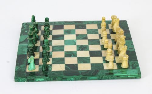 fig 5. Antique Malachite & Carrara Marble Chess Board C1920
