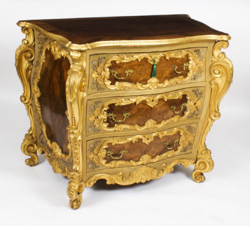 ANTIQUE PAIR VENETIAN WALNUT AND GILTWOOD COMMODES CHESTS 19TH C - ADDITIONAL PHOTO 1