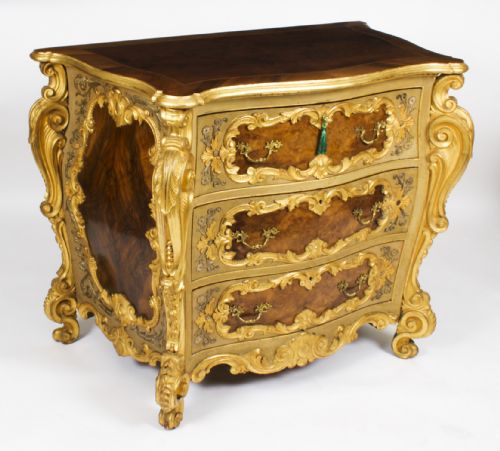 ANTIQUE PAIR VENETIAN WALNUT AND GILTWOOD COMMODES CHESTS 19TH C - ADDITIONAL PHOTO 2