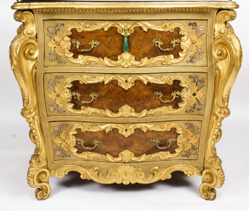 ANTIQUE PAIR VENETIAN WALNUT AND GILTWOOD COMMODES CHESTS 19TH C - ADDITIONAL PHOTO 3