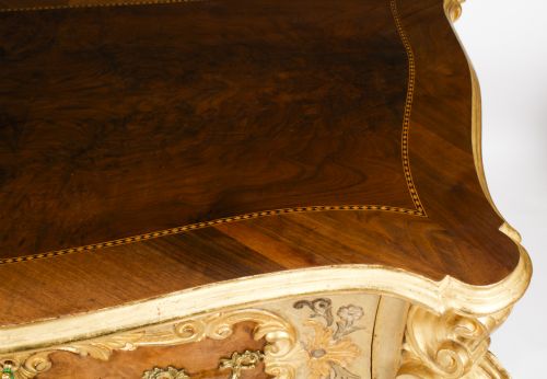 ANTIQUE PAIR VENETIAN WALNUT AND GILTWOOD COMMODES CHESTS 19TH C - ADDITIONAL PHOTO 6