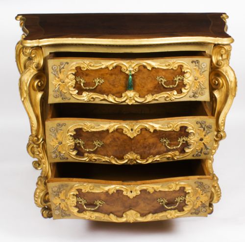 ANTIQUE PAIR VENETIAN WALNUT AND GILTWOOD COMMODES CHESTS 19TH C - ADDITIONAL PHOTO 10