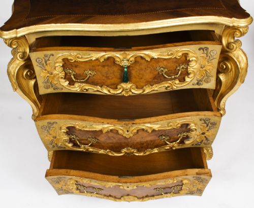 ANTIQUE PAIR VENETIAN WALNUT AND GILTWOOD COMMODES CHESTS 19TH C - ADDITIONAL PHOTO 11