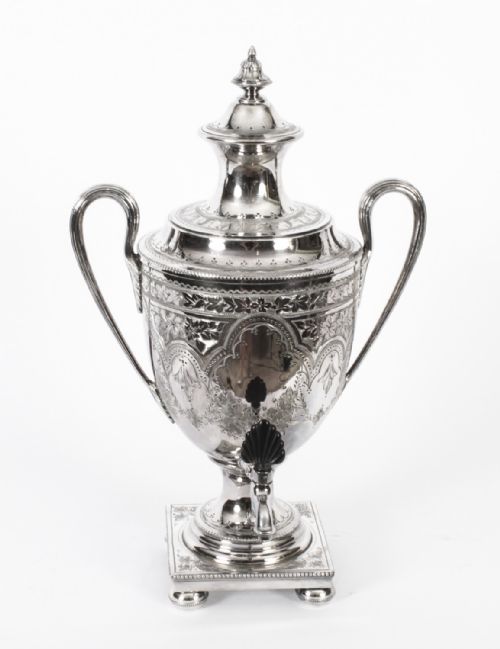fig 1. Antique English Victorian Silver Plated Samovar by Pearce & Sons 19th C