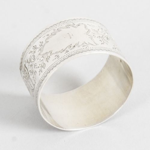 fig 3. Antique Victorian Cased Set of Six Sterling Silver Napkin Rings 19th C