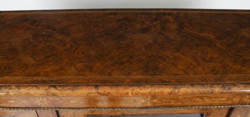 fig 1. Antique Victorian Burr Walnut 3 Door Credenza Sideboard Bookcase 19th C

