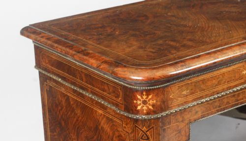 fig 4. Antique Victorian Burr Walnut 3 Door Credenza Sideboard Bookcase 19th C
