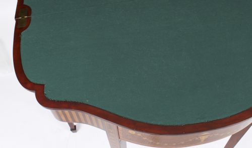 ANTIQUE MAHOGANY AND SATINWOOD INLAID SERPENTINE CARD CONSOLE TABLE CIRCA 1880 - ADDITIONAL PHOTO 4