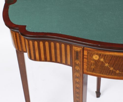 ANTIQUE MAHOGANY AND SATINWOOD INLAID SERPENTINE CARD CONSOLE TABLE CIRCA 1880 - ADDITIONAL PHOTO 7
