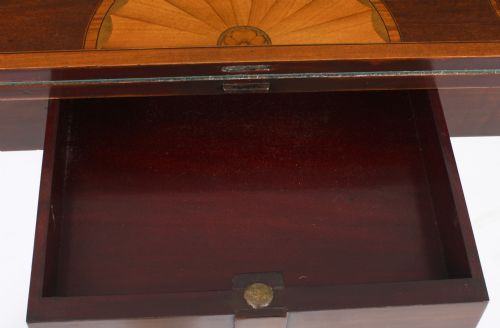 ANTIQUE MAHOGANY AND SATINWOOD INLAID SERPENTINE CARD CONSOLE TABLE CIRCA 1880 - ADDITIONAL PHOTO 16
