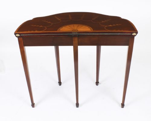 ANTIQUE MAHOGANY AND SATINWOOD INLAID SERPENTINE CARD CONSOLE TABLE CIRCA 1880 - ADDITIONAL PHOTO 17