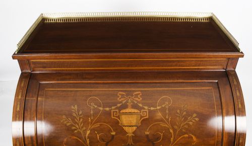fig 3. Antique Victorian Inlaid Mahogany Cylinder Bureau Desk 19th Century