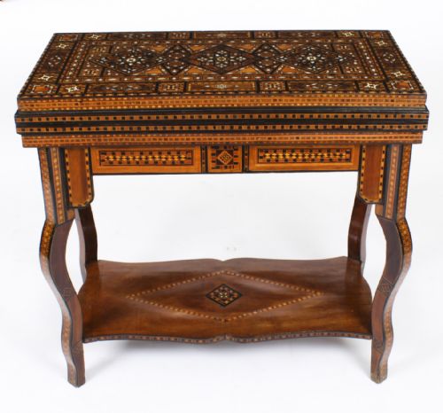 fig 1. Antique Damascus Syrian Inlaid Card, Chess, Backgammon, Games table C1900