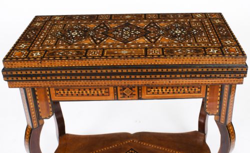 fig 2. Antique Damascus Syrian Inlaid Card, Chess, Backgammon, Games table C1900