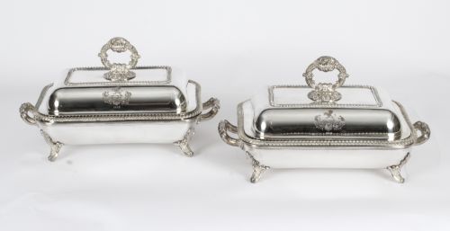 Antique Pair of English Silver Plated Entrée Dishes Mid 19th Century
