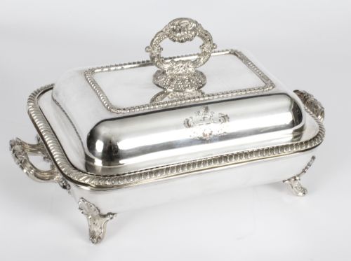 fig 1. Antique Pair of English Silver Plated Entrée Dishes Mid 19th Century