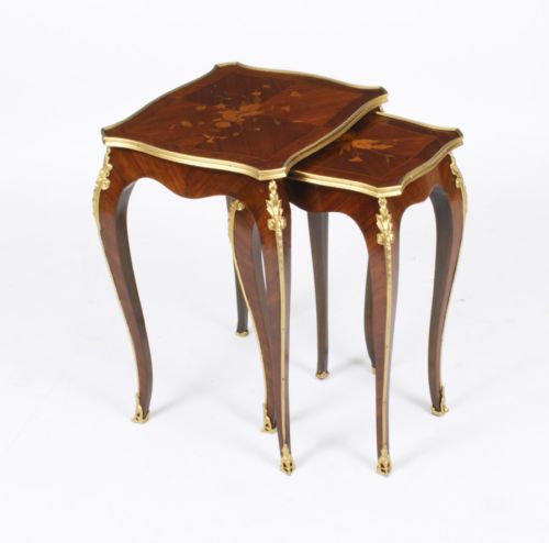 Antique French Louis Xv Revival Ormolu Mounted Nest of 2 Tables C1880
