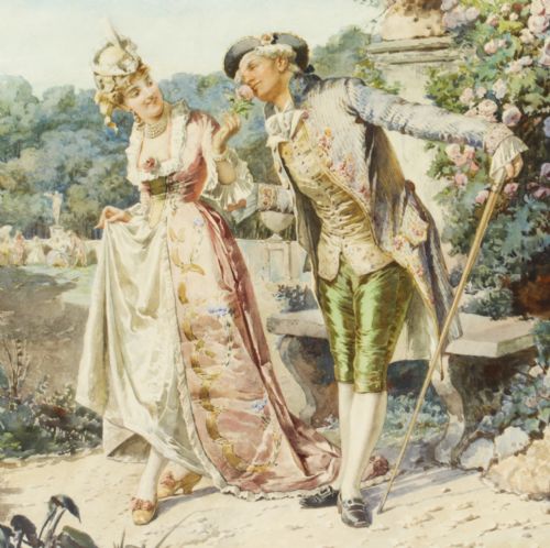 ANTIQUE WATER COLOUR THE ROMANTIC WALK BY BELISARIO GIOJA 19TH C - ADDITIONAL PHOTO 2
