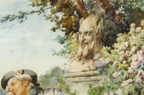 ANTIQUE WATER COLOUR THE ROMANTIC WALK BY BELISARIO GIOJA 19TH C - ADDITIONAL PHOTO 4