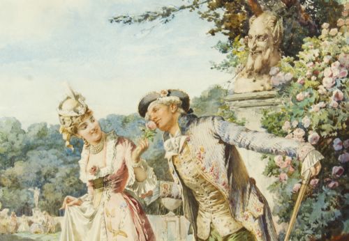 ANTIQUE WATER COLOUR THE ROMANTIC WALK BY BELISARIO GIOJA 19TH C - ADDITIONAL PHOTO 5