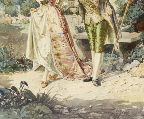 ANTIQUE WATER COLOUR THE ROMANTIC WALK BY BELISARIO GIOJA 19TH C - ADDITIONAL PHOTO 6