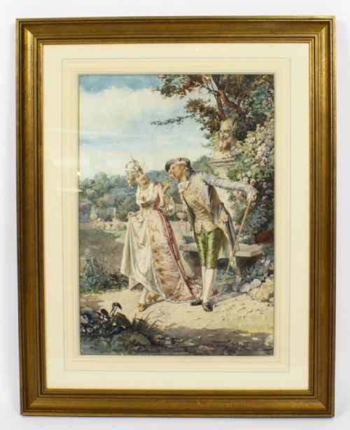 ANTIQUE WATER COLOUR THE ROMANTIC WALK BY BELISARIO GIOJA 19TH C - ADDITIONAL PHOTO 13