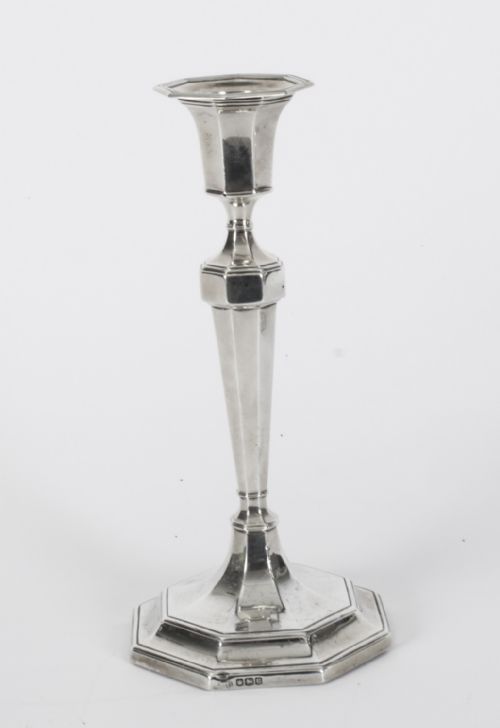 fig 1. Antique Set 4 Sterling Silver Candlesticks by Hawkesworth Eyre & Co 1920
