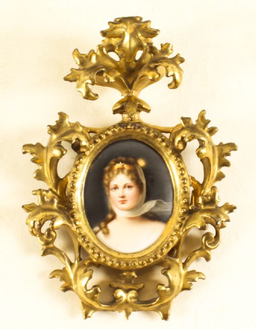 Antique Porcelain Plaque Gilt Florentine Frame 19th C
