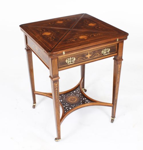 Antique Victorian Marquetry Envelope Card Table C.1880 19th C
