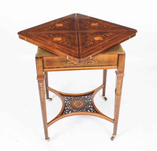 fig 1. Antique Victorian Marquetry Envelope Card Table c.1880 19th C
