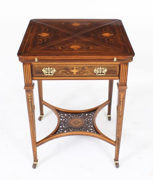 fig 2. Antique Victorian Marquetry Envelope Card Table c.1880 19th C