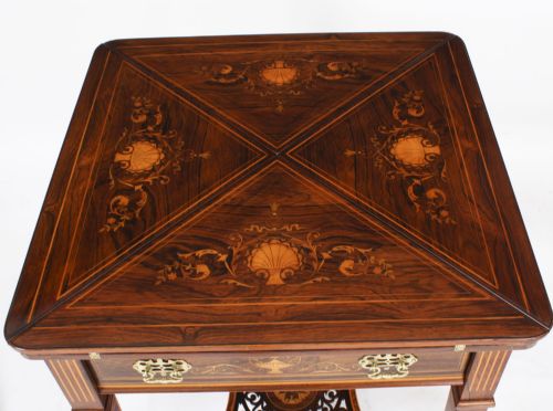 fig 3. Antique Victorian Marquetry Envelope Card Table c.1880 19th C