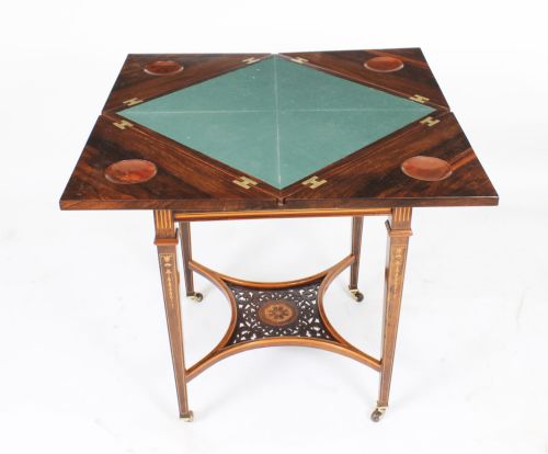 fig 7. Antique Victorian Marquetry Envelope Card Table c.1880 19th C