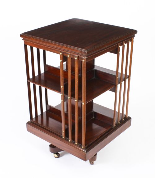 Antique Revolving Bookcase Flame Mahogany C.1900
