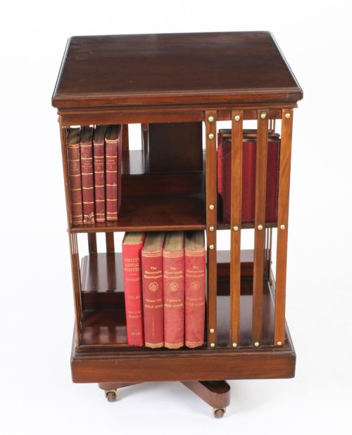 fig 1. Antique Revolving Bookcase Flame Mahogany c.1900