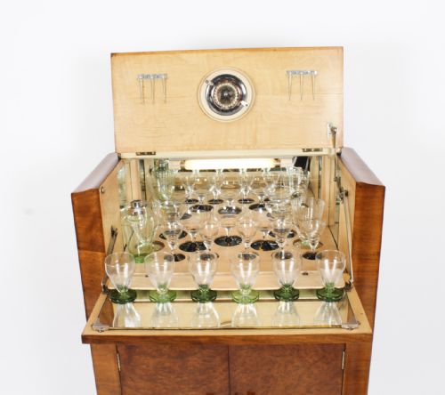 fig 5. Antique Art Deco Burr Walnut Cocktail Cabinet Dry Bar & Glassware c.1920