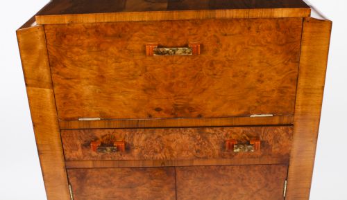 fig 7. Antique Art Deco Burr Walnut Cocktail Cabinet Dry Bar & Glassware c.1920