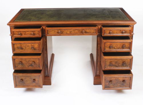 fig 5. Antique Burr Walnut Pedestal Desk by Gillow & Co c.1880 19th C