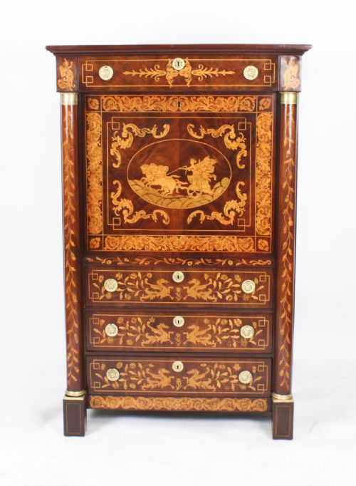 fig 1. Antique Dutch Marquetry Secretaire Cabinet C1810 19th C
