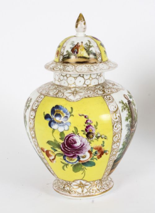 fig 4. Antique Pair Dresden Lidded Porcelain Vases & Covers Circa 1900
