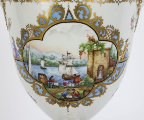 fig 2. Antique Pair Dresden Porcelain Pot Pourri Lidded Vases Circa 1920 20th C