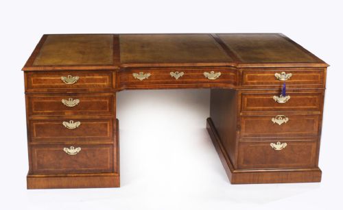 Antique 6ft Burr Walnut Partners Pedestal Desk 20th Century
